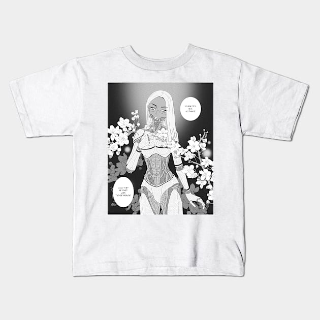 Cybergirl with Cherry Blossom Manga Art (With Text) Kids T-Shirt by kaijiaochakhram